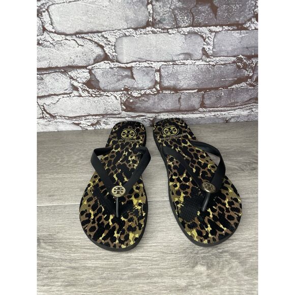 Tory Burch Animal Leopard Cheetah Print Black FlipFlops Sandals Women 9M US/40EU - Picture 9 of 16